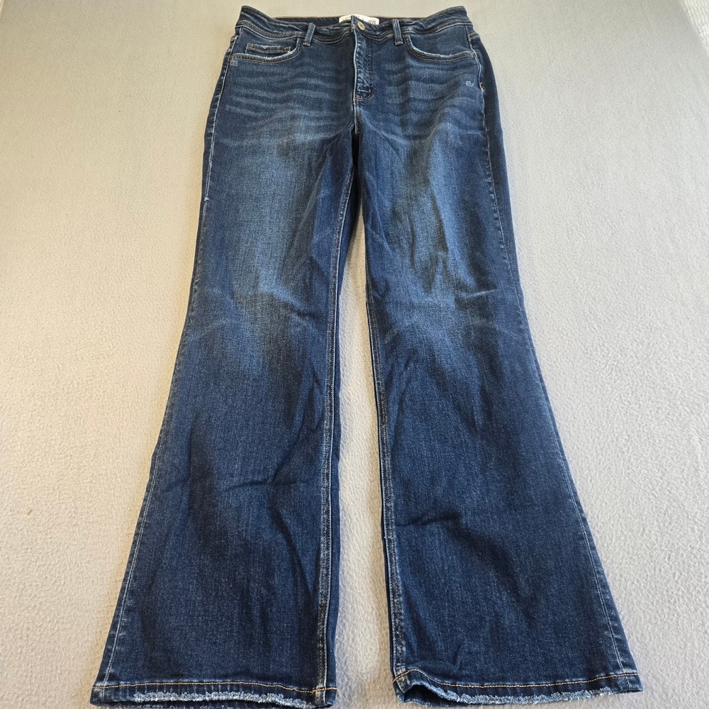 Lovervet by Vervet Flare Jeans Womens 32/15 Dark Wash High Rise Raw Hem LVA1309S